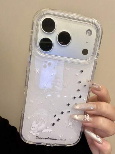 可爱雪地小狗手机壳，兼容 17/16/15/14/13/12/11 Pro Max Plus，Y2K 软保护套