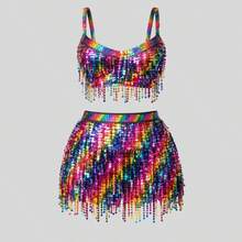 Women's Carnival Set: Sparkling Top And Skirt With Fringe And Sequins - 銀色 - 查看 6