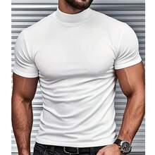 Premium Ribbed Turtleneck T-Shirt, All Sizes, Regular Fit - White - View 1