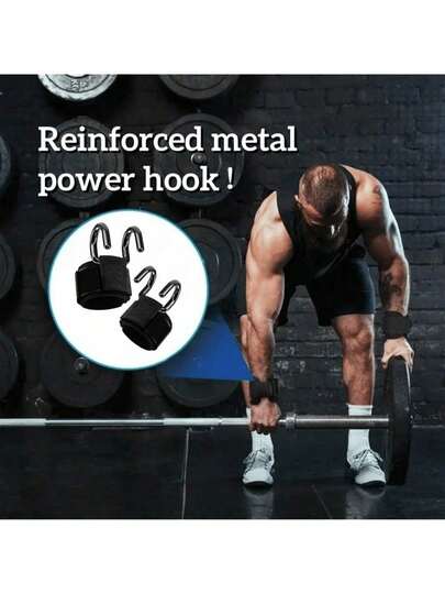 1 Pair Lifting Hooks With Wrist Wraps, Gym Grip Handle, Strength Training Straps, Pull Up Bar Hooks, Weightlifting Gloves, Anti-Slip, Premium