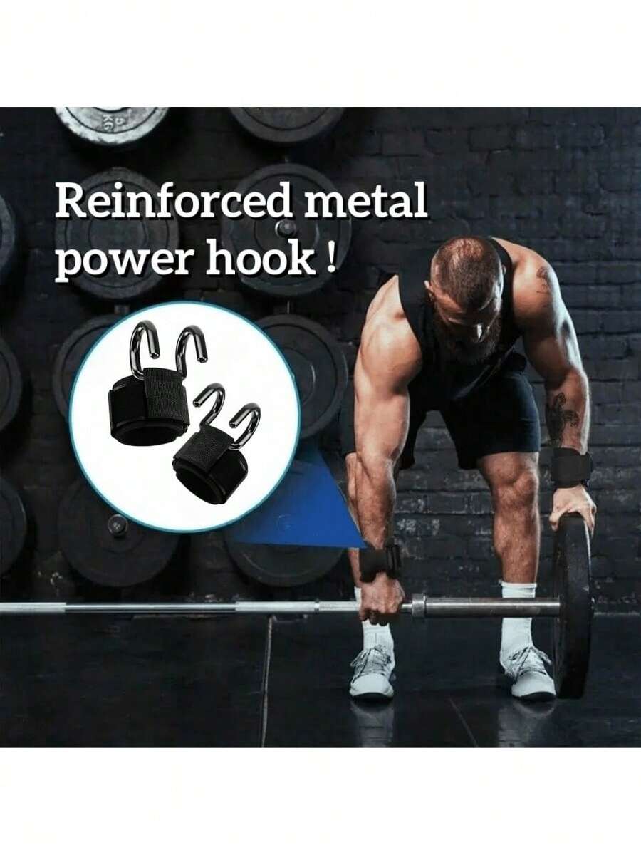 1 Pair Lifting Hooks With Wrist Wraps, Gym Grip Handle, Strength Training Straps, Pull Up Bar Hooks, Weightlifting Gloves, Anti-Slip, Premium - Multicolor - View 1