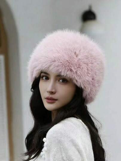 1pc White Fluffy Snowflake Ear Warmer Hat, Suitable For Women In Autumn/Winter
