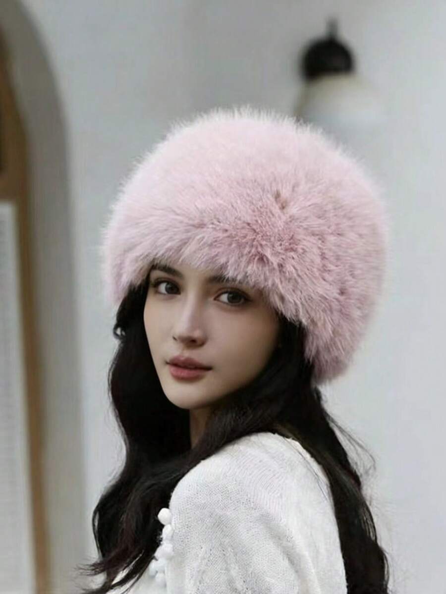 1pc White Fluffy Snowflake Ear Warmer Hat, Suitable For Women In Autumn/Winter - Multicolor - View 1