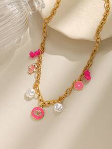 1 chiếc mặt dây chuyền hình hoa bằng đá Zirconia tự nhiên, kiểu dáng nhỏ giọt dầu, thuộc dòng sản phẩm màu hồng, làm thủ công, bằng thép không gỉ, thích hợp cho các cô gái đeo khi đi nghỉ mát và hàng ngày. - Vàng - Xem 5