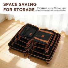 6件套行李箱套装，16/20/24/28英寸行李箱，ABS硬壳拉杆箱+2个旅行包，适合家庭度假、商务旅行、返校季和周末短途旅行。旅行包、行李箱、衣物收纳、邮轮旅行必备、度假必备。 - 黑棕色 - 查看 10