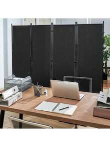 4 Panel Room Divider, 5.6ft High Room Dividers And Folding Privacy Screens, Fabric Partition Room Dividers For Office, Bedroom, Dining Room, Study, Freestanding - Black - View 9