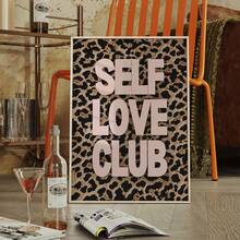 1pc Frameless Pink Color Scheme Art Print - Leopard Print & Self-Love Quote Poster, Girly Aesthetic Wall Decor For Bedroom Dorm Home Office, Modern Pink Leopard Decor & Best Gift Choice - Multicolor - View 4