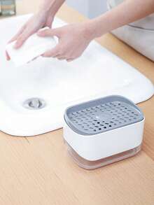 厨房皂液器、洗碗泡沫泵、海绵架、带海绵的洗洁精分配器、海绵沥水架、带沥水盘的塑料水槽收纳架、厨房配件、实用厨房小工具