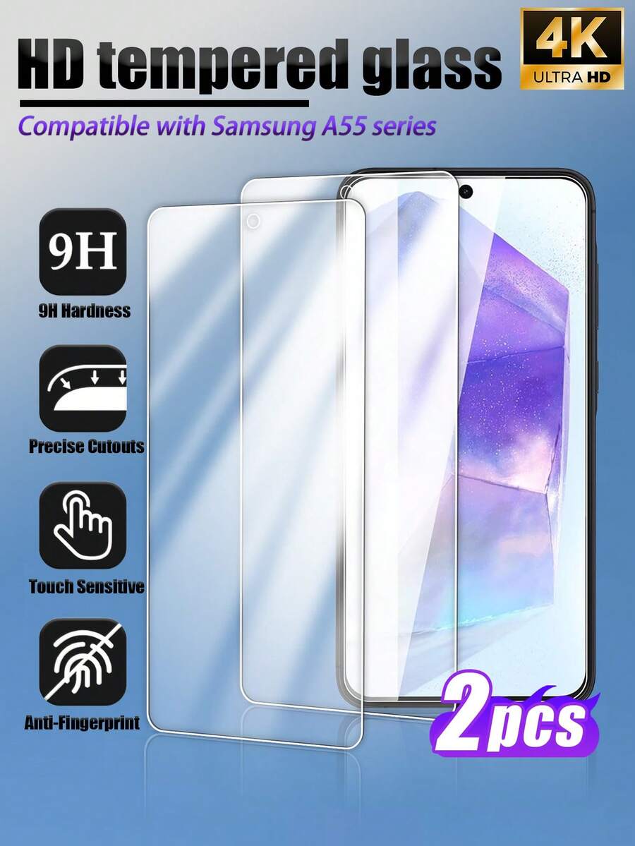 2pcs High Definition Screen Protector, Compatible With Samsung Galaxy A13/A14 5G/A23/A34/A54/A35/S23 FE/S24 FE/A16/A17/A07/A36/A56, Galaxy S21/S22/S23/S24 Ultra/S24FE/Galaxy S25 Ultra/S25, Anti-Scratch, Anti-Shock, Anti-Fingerprint, Smooth Rounded Edges - Clear - View 1