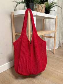 Yogodlns 轻便休闲镂空编织购物钩编包，大容量手提袋，适合旅行、户外活动和上学。多功能厨房收纳网袋，适合海滩度假或轻松携带，母亲节礼物之选。 - 紅色 - 查看 9