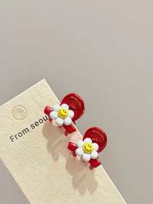 4 piezas Pinza de pelo pequeña y delicada para mujer con cara de flor sonriente, hecha de material premium de alta calidad, pinza para el flequillo, pinza para el cabello semi-recogido, con estilo sofisticado y elegante, estilo Y2K, ideal para chicas guays, dulces y estudiantes, para uso diario, fiestas, eventos festivos, accesorio de cabello, regalo para niñas - Multicolor - Ver 3