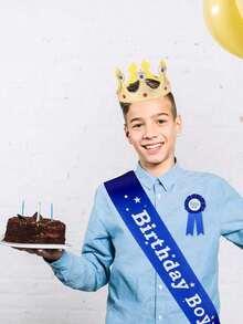 3件套生日皇冠派对用品，男女皆宜 - 王子皇冠帽、绶带、胸针头饰配饰和拍照道具，适合男孩主题派对装饰、性别揭晓生日派对、婴儿派对装饰 - 彩色 - 查看 3