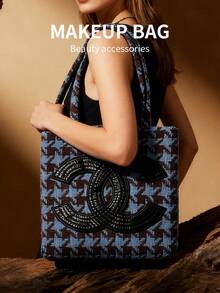 CHANEL Fashionable Tweed Soft Wool Sequin Decor Handbag, Knitted Design, Women's Handbag - Fashion Accessory, Perfect For Women's Casual Chic Outfits