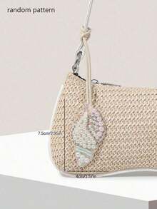 Bolso de vacaciones simple y de moda, colgante de árbol de coco simulado de color contrastante con cuentas, decoración exquisita y de alto valor, sentido de diseño de nicho, versátil para uso diario, adecuado para combinar con bolsos y ropa en vacaciones en la playa - Negro - Ver 6