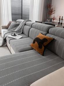 1pc Simple Striped Sofa Slipcover, High-End Non-Slip Living Room Couch Cover Cushion, Machine/Hand Washable, Pet-Friendly, Suitable For All Seasons, Home, Kitchen, Bedroom, Office Use - Dark Grey - View 3