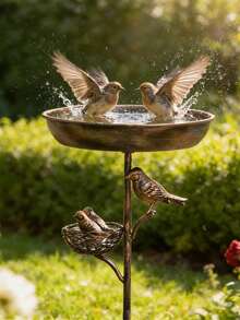 1件套复古铸铁鸟浴盆/喂食器组合 - 防锈五爪接地，经久耐用的手工金属材质，易于清洁，质朴的户外装饰，花园饮水盆，独立式鸟浴盆，经典庭院装饰，绝佳的节日礼物，适用于庭院、花园、稻田、农场 - 彩色 - 查看 12