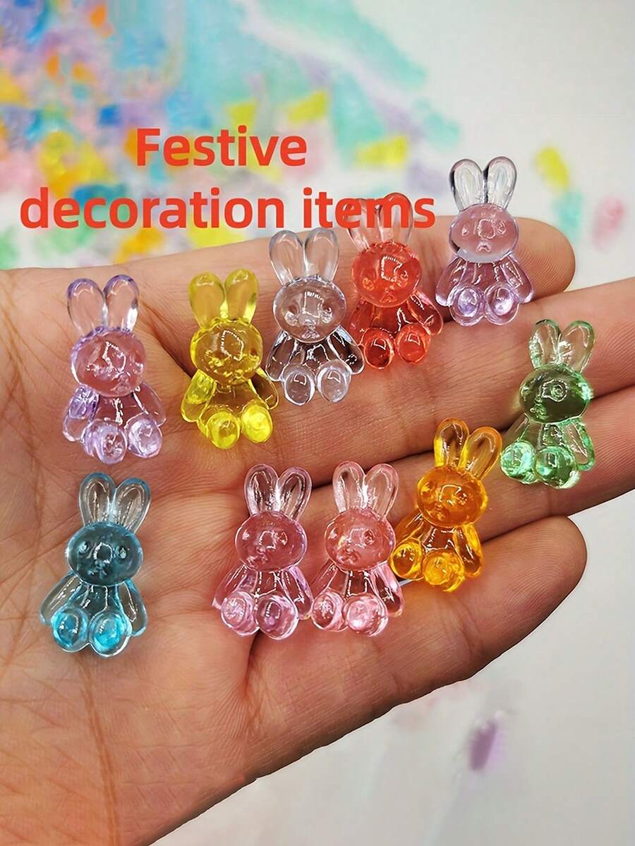 Acrylic Easter Bunny Figurine, Transparent Acrylic Decor, Multi-Color Mini Bunny Doll House Ornaments, Easter Desktop Decoration