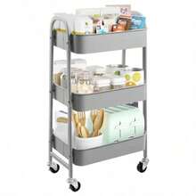 Carrito de Alenamiento Metal con 3 Niveles Carrito de Utilidad móvil Organizador con Ruedas Fácil de Montar para Oficina para Baño Cocina Salón Oficina Gray - Gris -0 - Ver 1