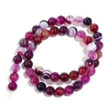 1颗天然紫色条纹玛瑙圆珠，尺寸4/6/8/10/12毫米，时尚优雅玉石DIY首饰制作材料，适用于手链、项链、吊坠、工艺装饰 - 紫色條紋瑪瑙石 - 查看 8