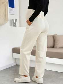 Maternity Casual Solid Color Adjustable Waist Straight Leg Pants Spring - Apricot - View 3