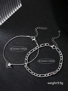 2pcs/Set Multi-Layer Silver Star Layered Bracelet, Minimalist & Fashionable, Suitable For Women's Daily Wear - Silver - View 9