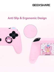 GeekShare 4pcs Bear Ear Silicone Grip Covers For Nintendo Switch Pro Controller, With 2 Thumb Grip Caps And 1 Sticker