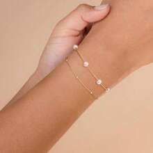 14K Gold Plated Pearl Bracelets Women, Dainty Bracelets Stack  Pearls Beaded Link Chain Charm Bracelets Set Layered Non Tarnish Tiny Cute Jewelry Women - 樣式-1 - 查看 4