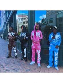 2025 Winter And Spring Y2k Retro Letter Spider Web Digital Printing Personalized Design Sense Hip-Hop Hooded Jacket Hoodies For Men - Blue - View 4