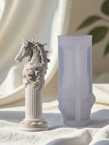 1pc Horse Totem Aroma Candle Silicone Mold, DIY Classical Horse Head Candle Mold, Embossed Roman Column Decor Mold - White - View 7
