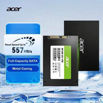 Acer RE100 2.5-Inch SATA SSD, 560MB/S Read Speed, Instantly Speeds Up Older Laptops, Features A Metal Casing For Excellent Heat Dissipation, Stable Operation Over A Wide Temperature Range, Quiet Operation, And Extended Battery Life.