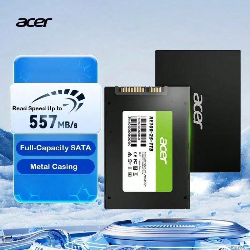 Acer RE100 2.5-Inch SATA SSD, 560MB/S Read Speed, Instantly Speeds Up Older Laptops, Features A Metal Casing For Excellent Heat Dissipation, Stable Operation Over A Wide Temperature Range, Quiet Operation, And Extended Battery Life. - RE100 Series - View 1