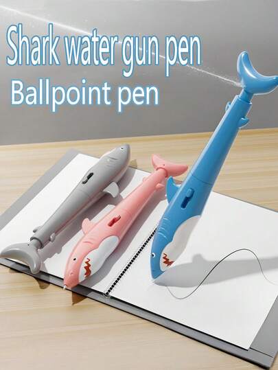 0.5mm Tip Shark Shaped Squirt Water Ballpoint Pen, Unique Pressing Squirt Pen, School & Office Supplies