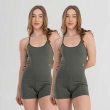 Set Of 2 Fitness Jumpsuits, Backless, Zero Transparency, For Gym, Crossfit - 2x Military - View 2