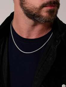 High Quality Men's 925 Sterling Silver 2mm Thick Chain Necklace, Punk Hip-Hop Fashion Design, Silver Jewelry, Eid Gift, Suitable For Street Dance, Party, Valentine's Day, Halloween, Christmas, Eid Or Anniversary Gift, Comes With Anti-Oxidation Gift Box - Silver - View 6