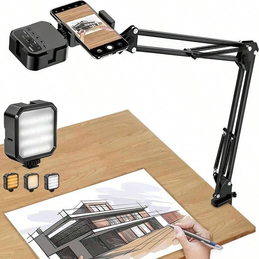 Celular Support with Articulated Arm and LED Light for Live Streaming Video Recording Drawing in Kitchen - como en la foto - Ver 1