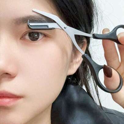 1 pieza Mini Recortador de Cejas, Material de Acero Inoxidable con Peine, Herramienta de Maquillaje Pequeña Tijera