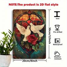 1pc Vintage  & Heart-Shaped Stained Glass Plaque, 8x12" - Rustic Peace And Love Wall Decor With Colorful Glass Effect, Ideal For Living Room, Balcony, Christmas, Thanksgiving, Valentine's Day, Festive Decoration|Heartshaped Decor|Rustic Finish - White - View 4