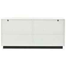 Living Room Sideboard, 160 X 37 X 75.5 Cm, With 4 Doors. High-Gloss Lacquered Furniture, Low Cabinet With Geometric Shapes, Chest Of Drawers Offering Ample Storage Space, White And Black Color Scheme, 160 Cm Wide. - 白色 - 查看 8
