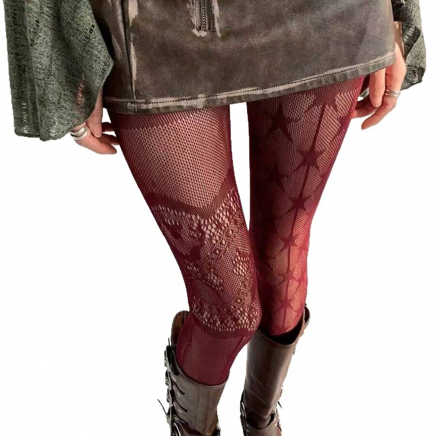 AB Hollow Lace Pantyhose, Ultra-Thin Mesh Gray Stockings, Star Gray Fishnet Tights For Women - Multicolor - View 1