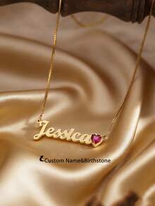 Custom Pendant Inlaid Heart Zirconia Necklace For Women Personalized Name And Birthstone Charm Necklaces Stainless Steel Jewelry Valentine's Day Gifts