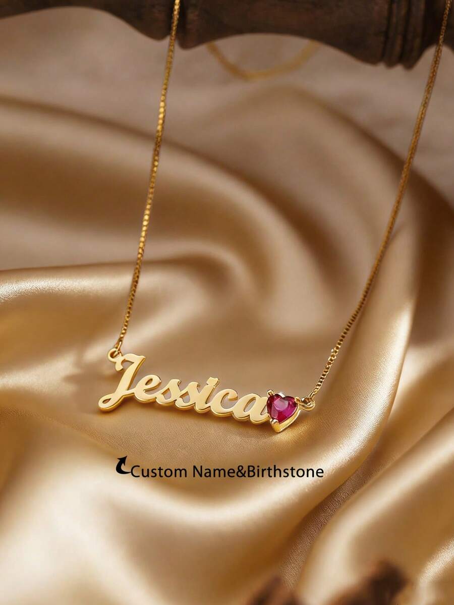 Custom Pendant Inlaid Heart Zirconia Necklace For Women Personalized Name And Birthstone Charm Necklaces Stainless Steel Jewelry Valentine's Day Gifts