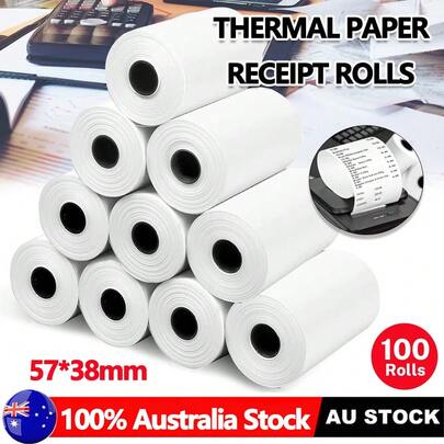 100 Bulk Rolls 57x38mm Premium EFTPOS Thermal Paper Cash Register Receipt Rolls