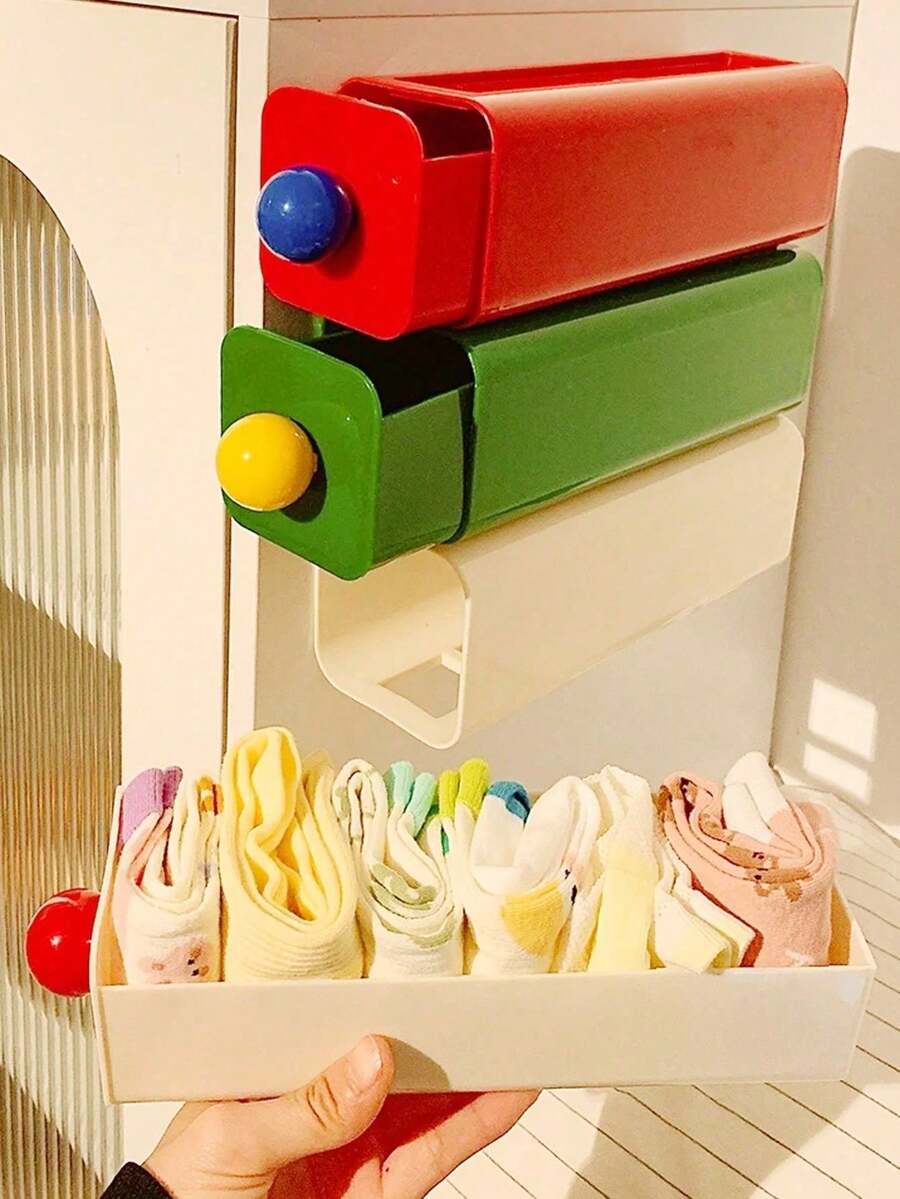 1pc Dopamine Themed Underwear & Socks Storage Box, Wall-Mounted Wardrobe Organizer