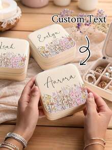 Personalized Jewelry Box, Multi-Functional Jewelry Box, Can Be Customized With Name, Decorated With Floral Pattern, Made Of PU Material. This Multi-Functional Jewelry Box Is Convenient To Carry, And Is An Excellent Gift For Bridesmaids. - Multicolor - View 2