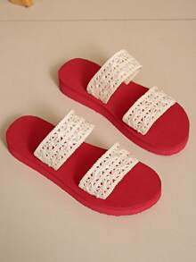 Teenage Girls' Slippers, New Summer Red Flat Lightweight Comfortable Non-Slip Soft Bottom Beach Sandals, Versatile