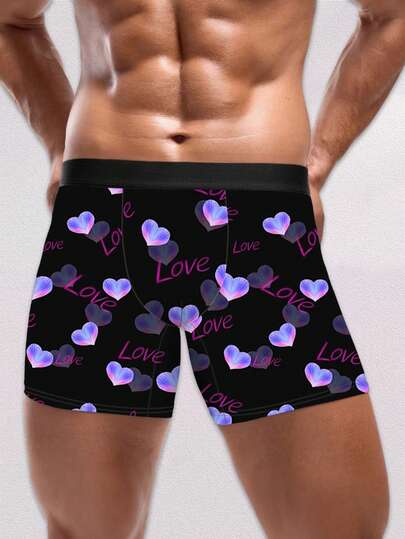 1 Pieza Calzoncillos tipo bóxer para hombre - Ropa interior romántica con estampado de corazón degradado y amor, regalo del Día de San Valentín y uso diario elegante, Ropa interior con estampado de corazón romántico, Ropa interior con estampado de corazón con tema de amor, Regalo perfecto del Día de San Valentín para él y uso diario