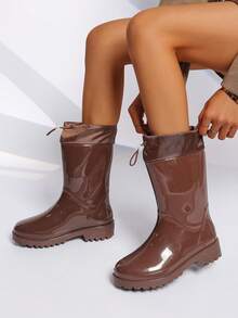 女士中筒橡胶底雨靴 – 防水防滑户外工作鞋，带松紧带，基本款，尺码偏小，建议选择大一码。 - DC37 BROWN - 查看 2