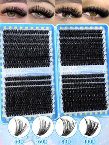Bộ mi giả D-Curl 592/576/640 sợi kèm keo, nhíp và cọ - Bộ mi giả thân thiện với người mới bắt đầu, tạo vẻ mềm mại và tự nhiên, phù hợp với nhiều hình dạng mắt, giúp mi dày và dài hơn, dễ sử dụng, tự trang điểm mắt, quà tặng cho phụ nữ. - Màu xanh lam - Xem 5