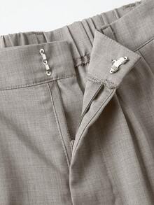 SMILE CHIC 复古高腰西装裤，适合春夏穿着，宽松显瘦垂坠面料，轻盈透气直筒阔腿裤，休闲通勤日常百搭单品。 - 燧石 - 查看 4