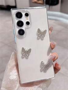 Luxury Sparkling 3D Rhinestone Butterfly High Definition Clear Phone Case Compatible With Samsung Galaxy S26Ultra S25Ultra S24Ultra S23Ultra S22Ultra S26 S25 S24 Plus A55 Ultra-Thin Highly Transparent All-Inclusive PC Protective Cover - Clear - View 1